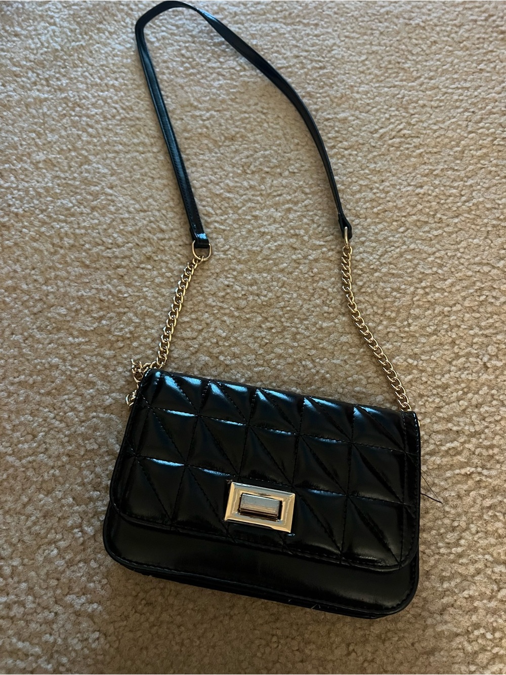 Aldo Black Quilted Crossbody Bag with Gold Chain